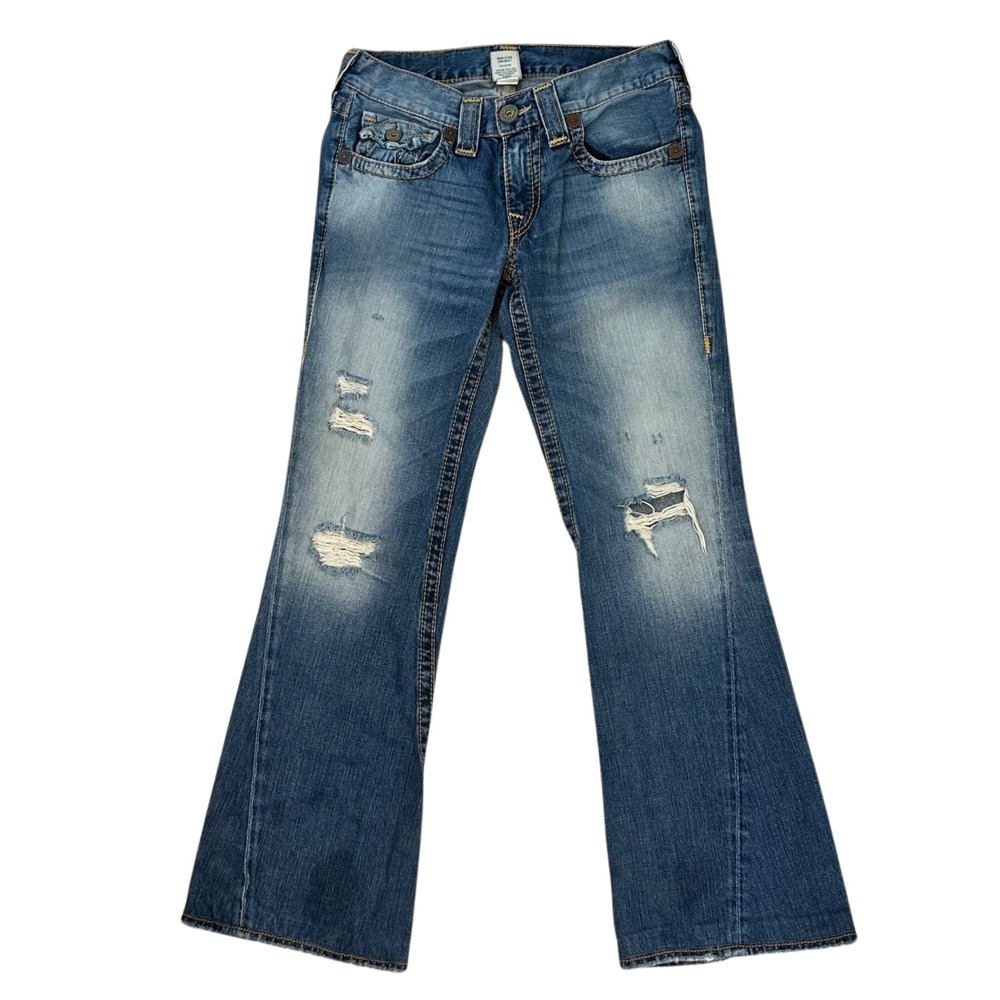 True Religion‎ Joey Big T World Tour Distressed Flare Jeans USA 31 Y2K Bootcut